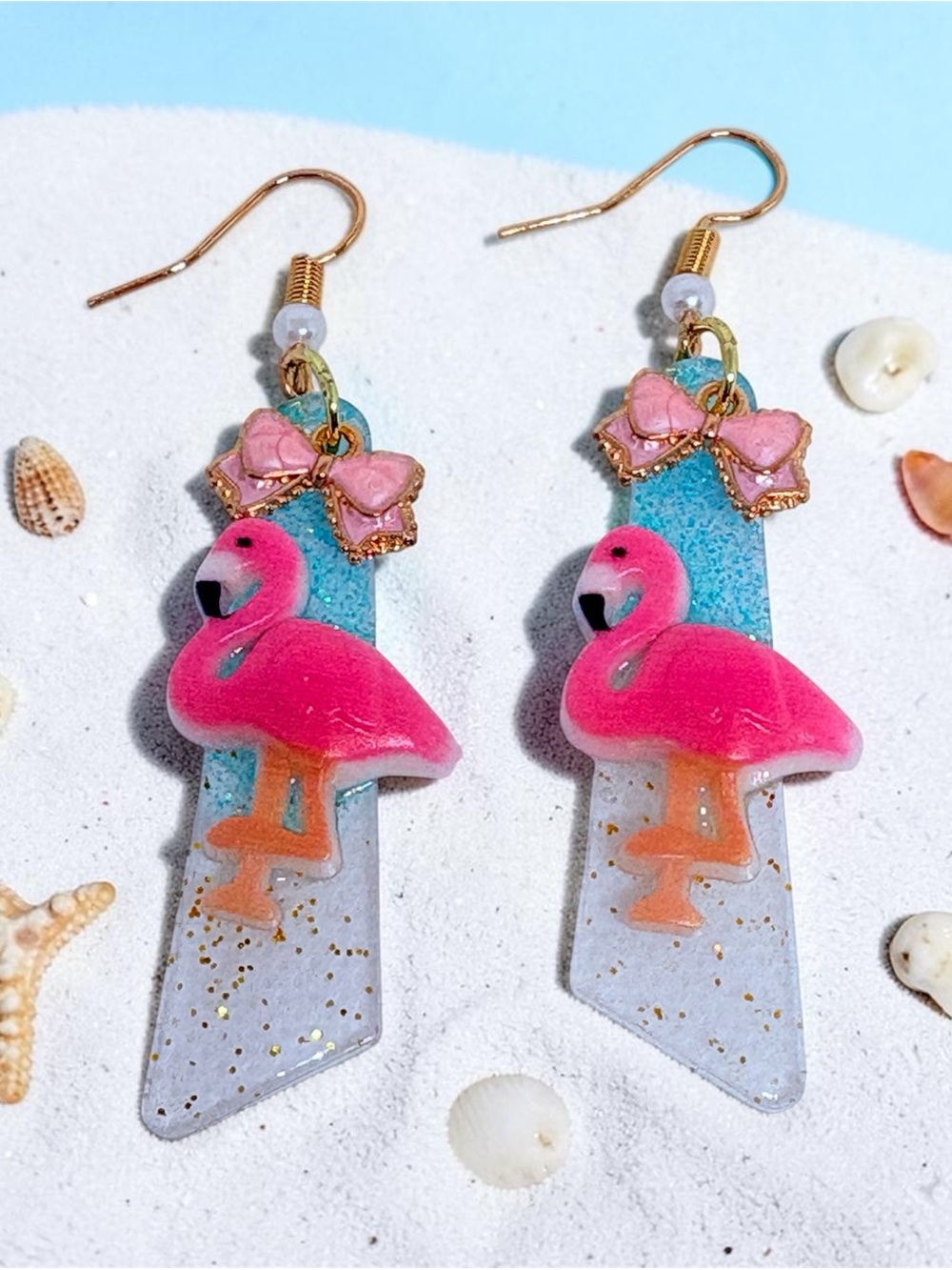 Pink Flamingo Bow Drop Earrings -  Accessories